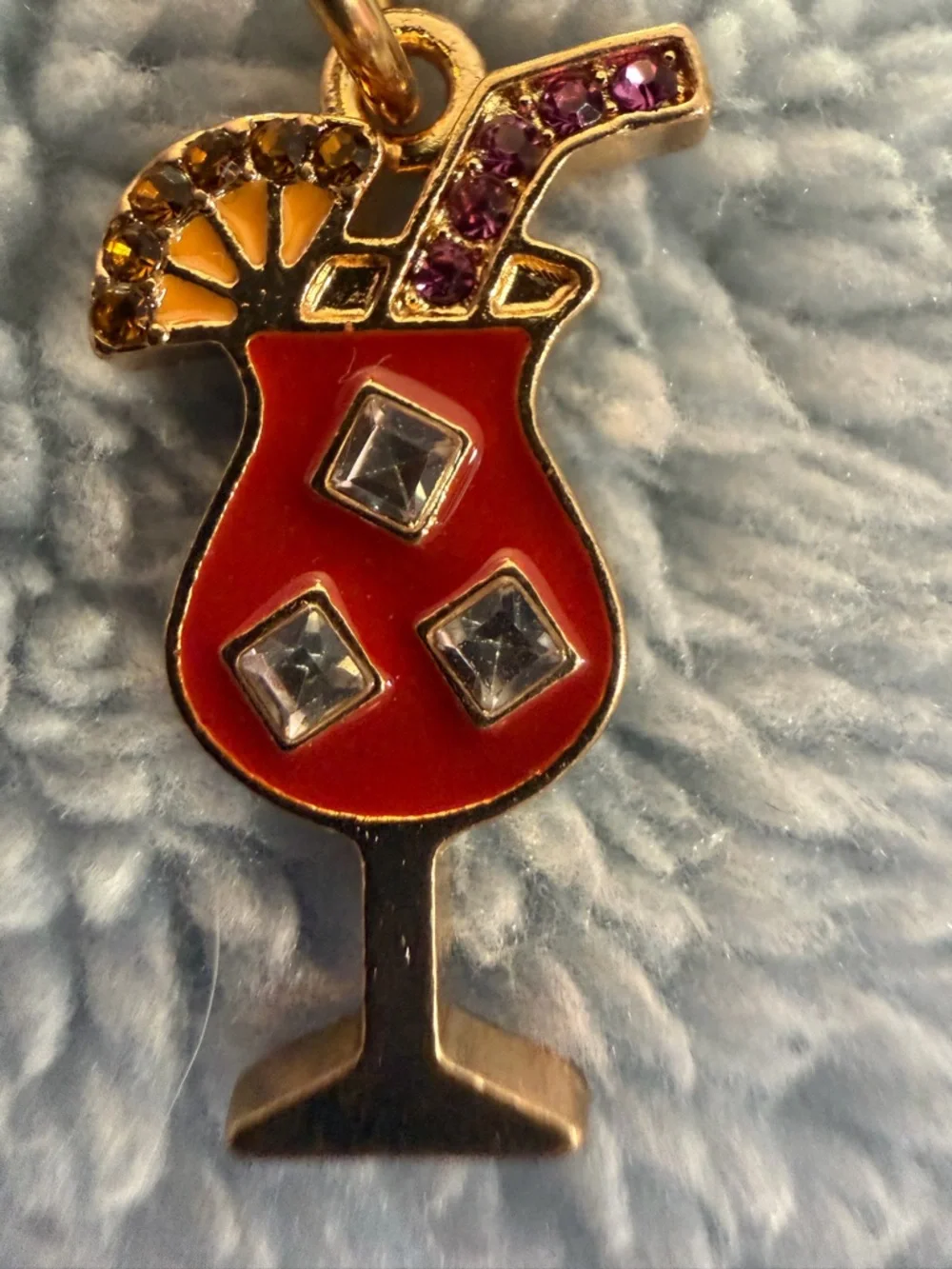 Bag Charm Gold-Tone Tropical Drink with Red Enamel